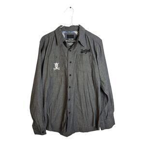 Zoo York Men's Large Grey Button Down Shirt Long Sleeve Unbreakable Graphic